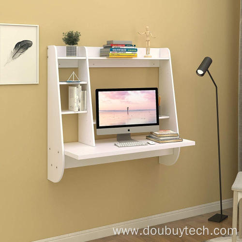 Wall Mounted Floating Computer Desk with Wood Shelves